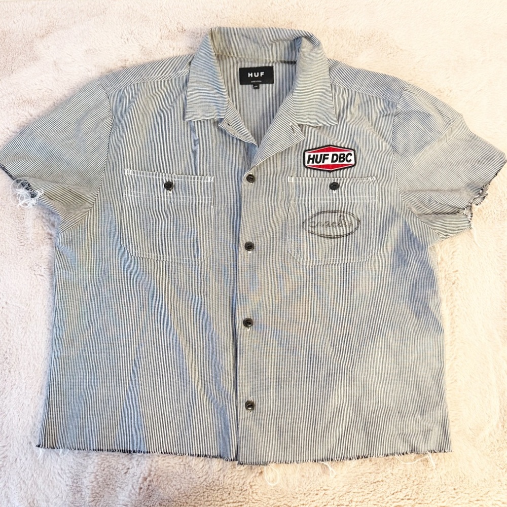 HUF x Spitfire Chrome Venom Striped Short Sleeve Button Down Shirt Size Small